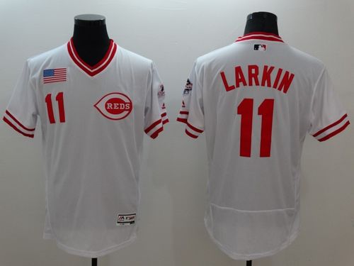 Reds #11 Barry Larkin White Flexbase Authentic Collection Cooperstown Stitched MLB Jersey - Click Image to Close